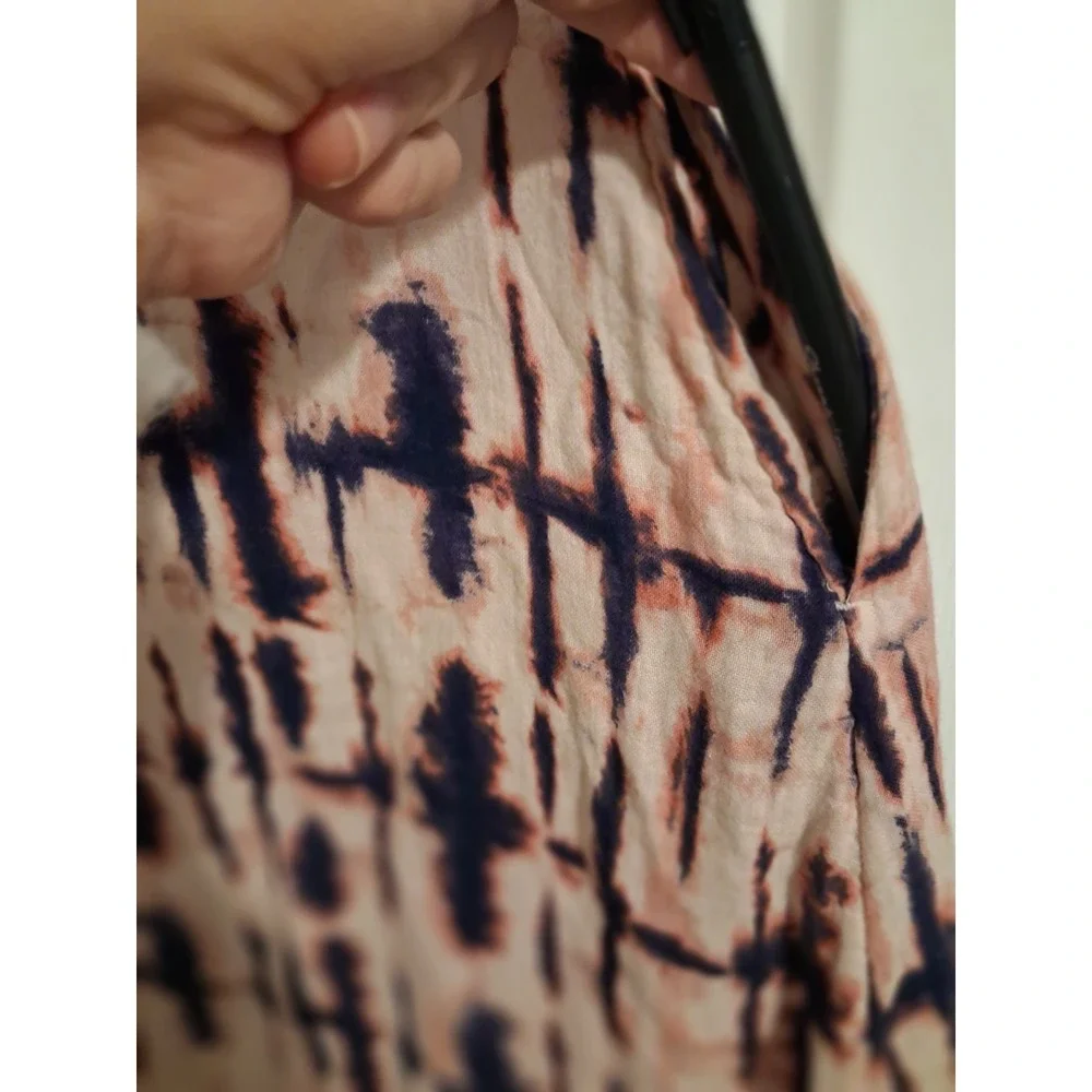 Boho 100% Cotton Tie Dye Midi Dress Tie Shoulder Ruffle Hem Fall Layering Small